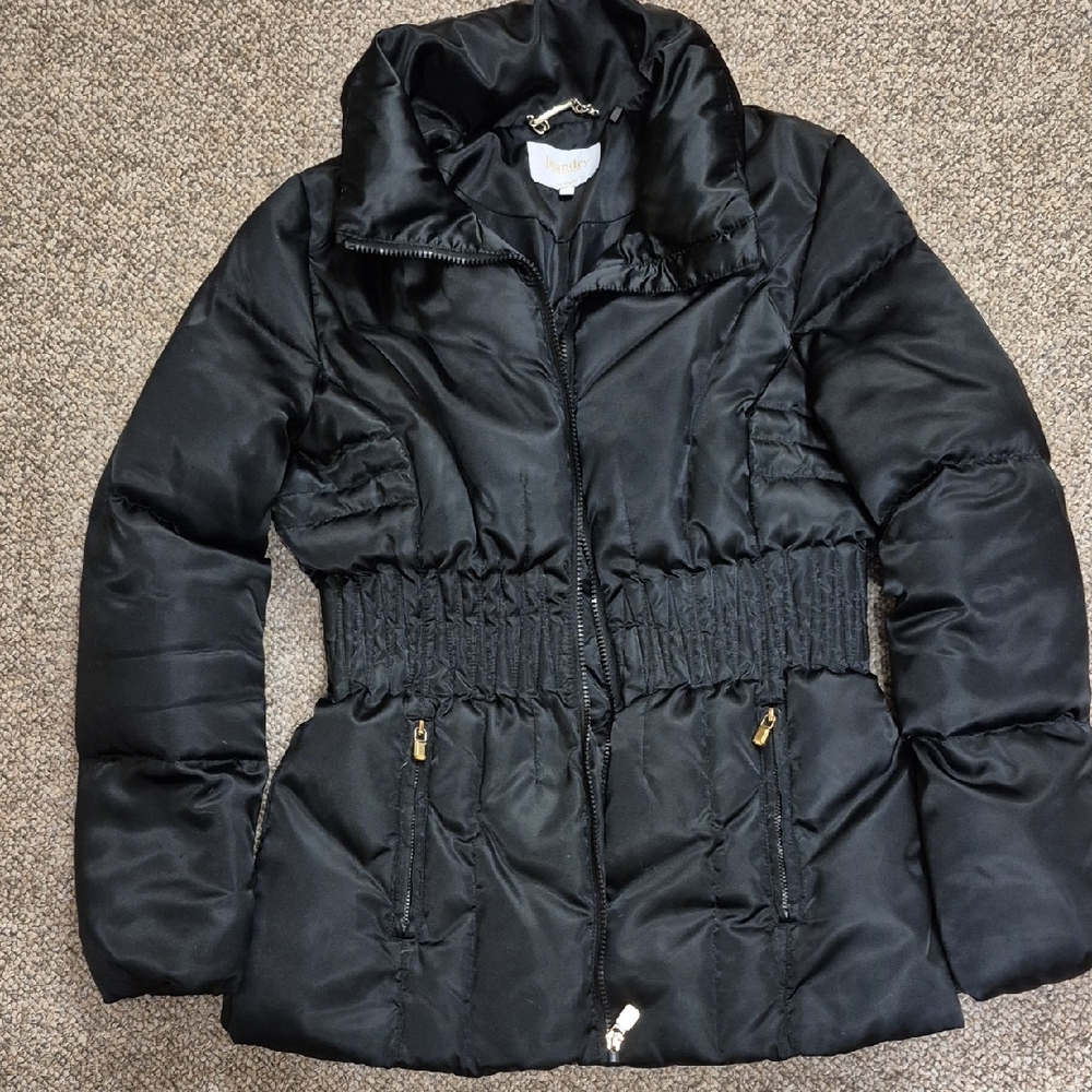 Laundry By Shelli Segal Cinched Waist Puffer Jacket With Gold-Tone Hardware